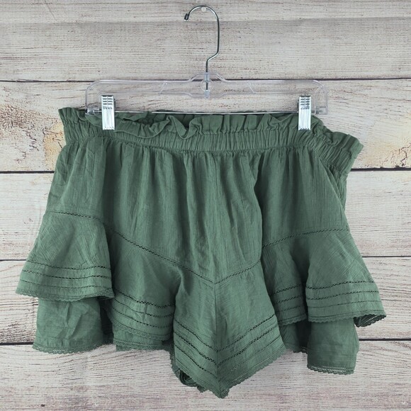 aerie Pants - Aerie Rock n Ruffle Mini Skort Palm Green XL Ruffle Handkerchief Hem Lace Trim